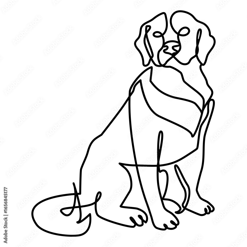 Fototapeta premium Sitting dog line drawing