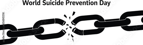 Vector art of world suicide prevention day illustration featuring a broken chain, symbolizing the breaking of the chains of mental health stigma and promoting hope and support