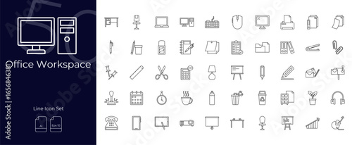 Office Workspace Line Editable Icons set. Vector illustration in modern thin line style of Office Workspace icons: workspace, desk, computer, etc