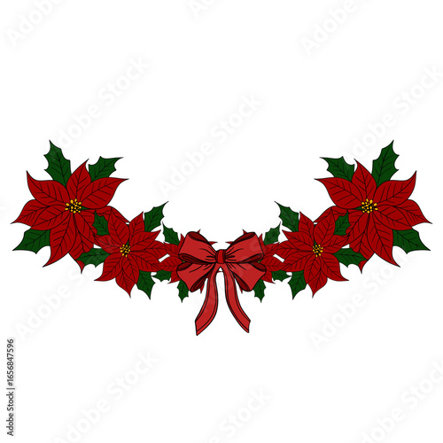 Beautiful red poinsettia flower, traditional Christmas plant symbol of the holiday season. Festive winter illustration greeting cards, invitations, decorations, posters, clipart