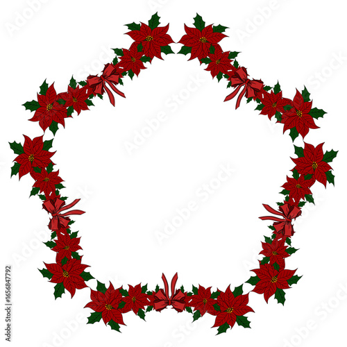Beautiful red poinsettia flower, traditional Christmas plant symbol of the holiday season. Festive winter illustration greeting cards, invitations, decorations, posters, clipart