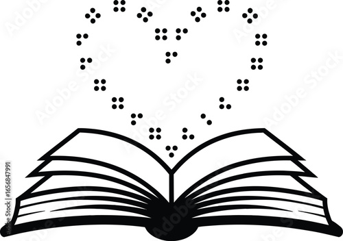 Open Book with Heart-Shaped Dotted Pattern, Representing Love of Reading