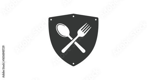 Shield Icon with Spoon and Fork - Symbolizing Food Protection