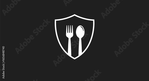 Shield Icon with Spoon and Fork - Symbolizing Food Protection
