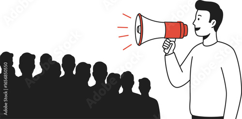 Man with Megaphone Addressing Crowd Silhouette on Transparent Background