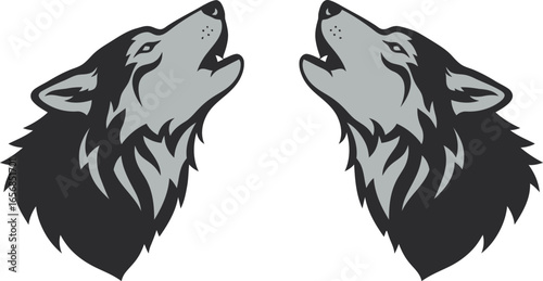 Two Howling Wolves Facing Each Other Silhouette on Transparent Background wolves howling each other silhouette style This image features transparent background making easy for designers