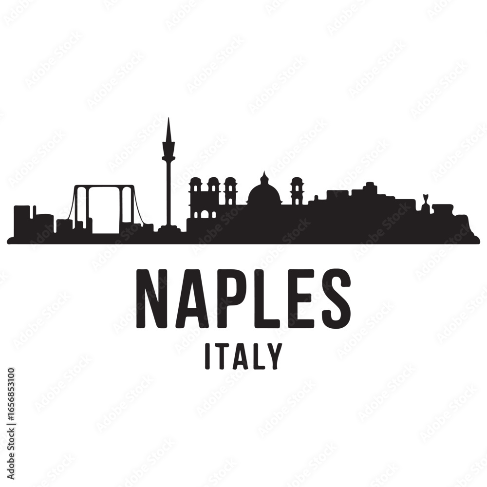 Obraz premium Naples skyline horizontal banner. Naples, Italy. Vector template for your design. Vector black silhouette. with white background