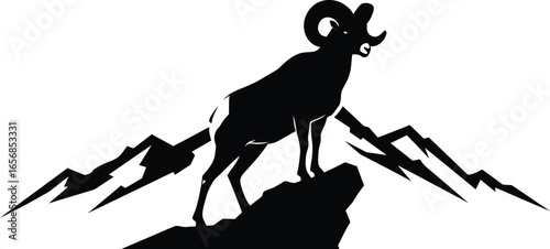 Majestic Ram Silhouette on Mountain Peak on transparent background striking silhouette ram standing proudly atop mountain peak The silhouette style creates bold and distinctive look