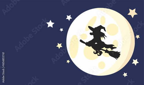 witch flying under the moonlight