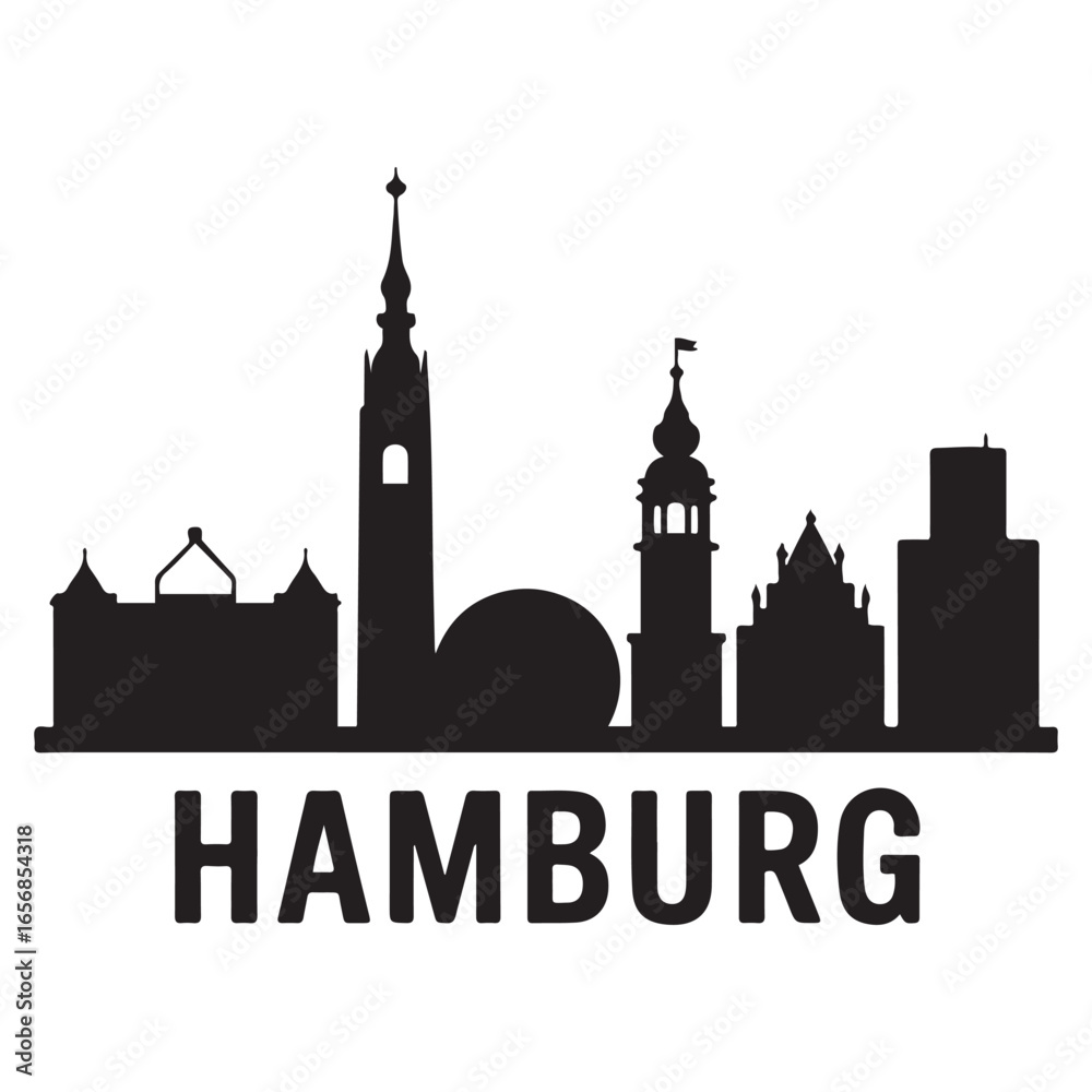 Fototapeta premium Hamburg skyline horizontal banner. Hamburg, Germany. Vector template for your design. Vector black silhouette. with white background