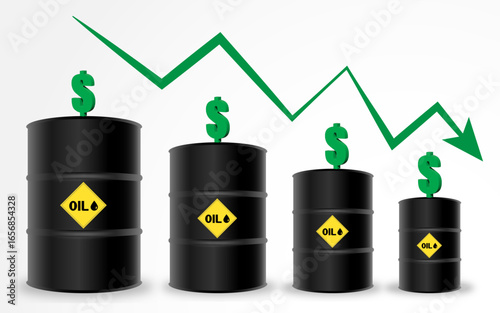 Crude oil price decrease abstract illustration, Rising oil prices concept stock image with dollar sign