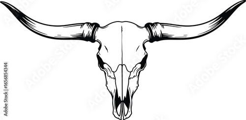 Detailed Bull Skull Illustration in Black and White on Transparent Background silhouette bull skull illustration black white style The transparent background valuable feature for designers