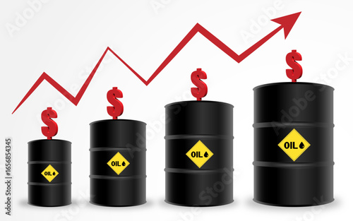 Crude oil price increasing abstract illustration, Rising oil prices concept stock image with dollar sign