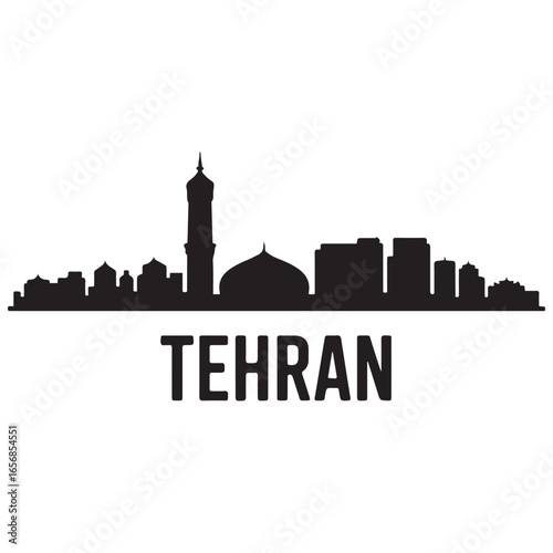 Tehran skyline horizontal banner. Tehran, Iran. Vector template for your design. Vector black silhouette. with white background