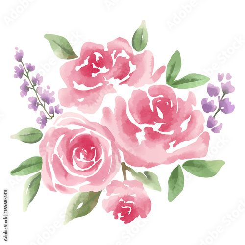Watercolor pink roses bouquet