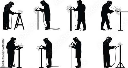 Seamless Pattern of Welder Silhouette in Various Poses on Transparent Background