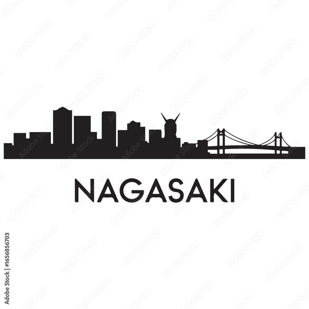 Obraz premium Nagasaki skyline silhouette. Vector illustration. Vector black silhouette. with white background