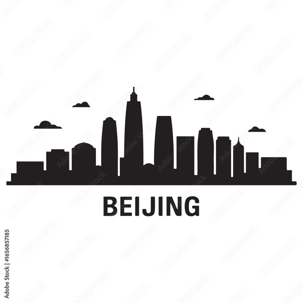 Fototapeta premium Beijing skyline silhouette. Vector illustration. Vector black silhouette. with white background