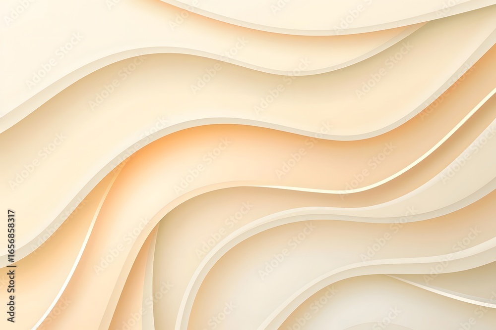 Obraz premium Abstract layered illustration featuring soft curves and flowing lines in warm beige and cream tones, creating a soothing and modern visual experience with copy space