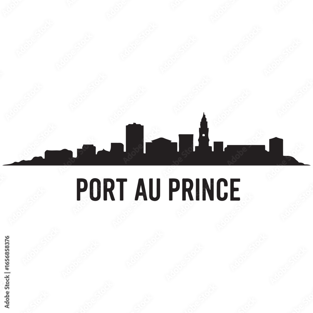 Fototapeta premium Port au Prince skyline silhouette. Vector illustration. Vector black silhouette. with white background
