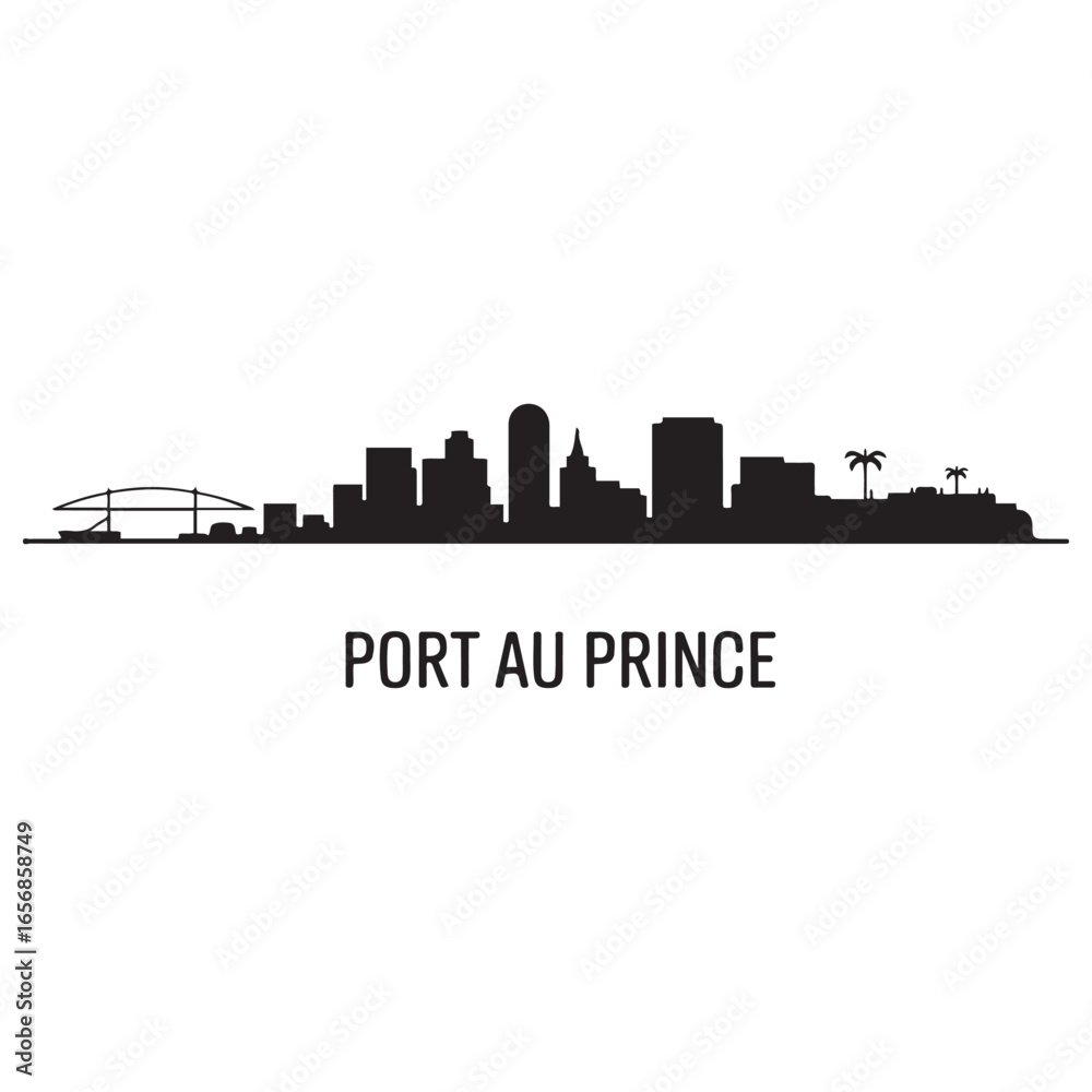 Obraz premium Port au Prince skyline silhouette. Vector illustration. Vector black silhouette. with white background