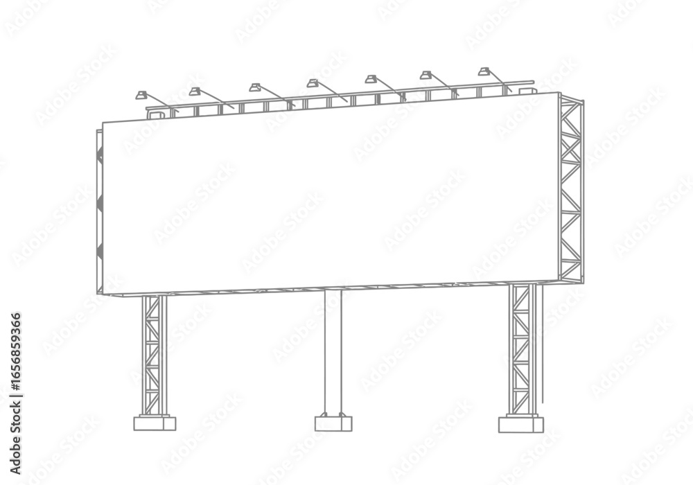 Obraz premium A billboard with a blank screen supported by columns under a lighting rig