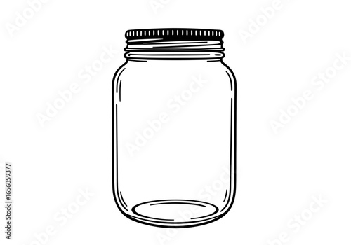 A black and white illustration of a closed empty canning jar