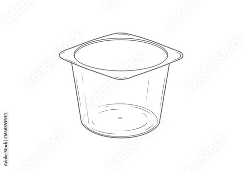 A greylined empty container shows a round bottom  circular rim with a square top edge