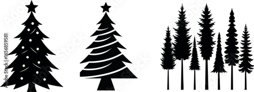 Silhouettes of Pine and Fir Trees in a Natural Forest Setting – Vector Design	
