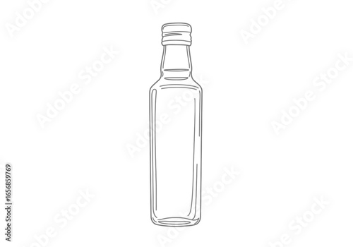 A tall narrow glass bottle with a ridged cap is outlined in gray on a white backdrop