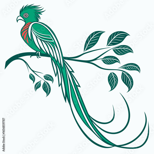 Resplendent Quetzal Bird on Branch tropical bird exotic bird