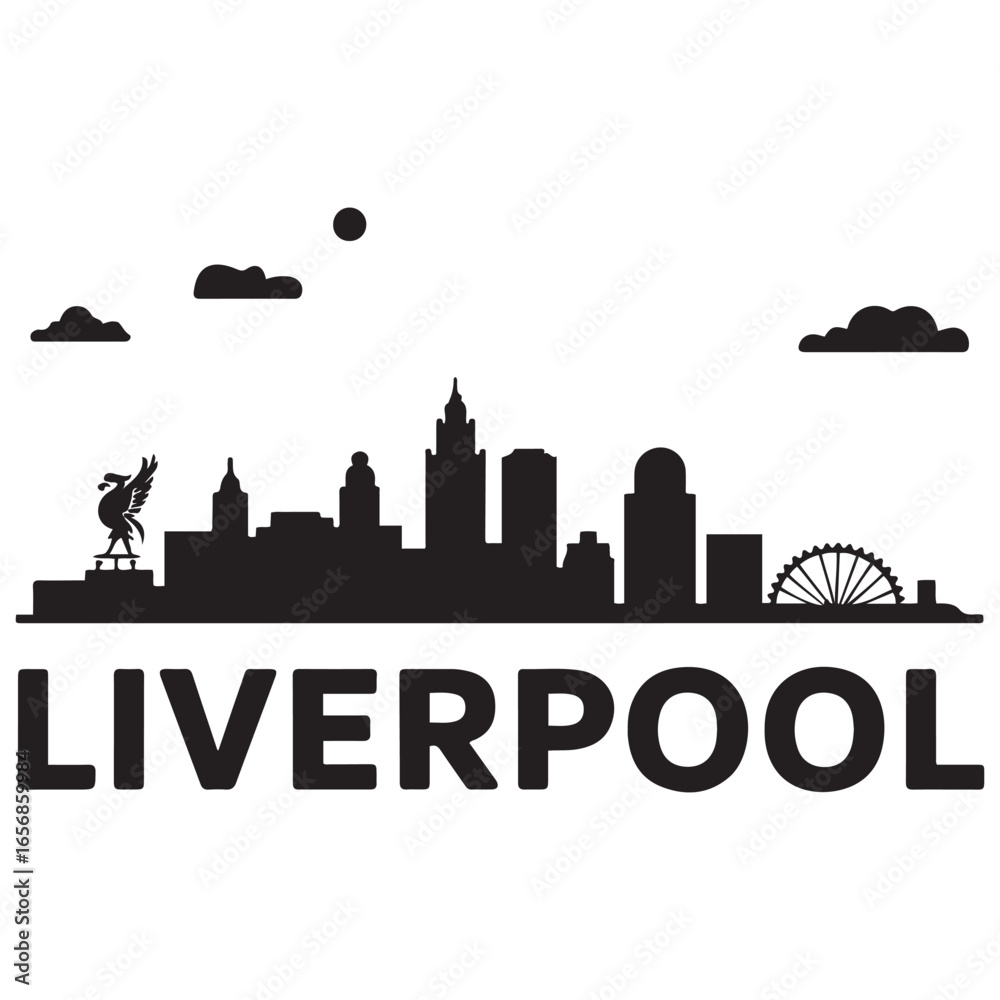 Fototapeta premium Liverpool skyline silhouette. Black Liverpool city. Vector black silhouette. with white background