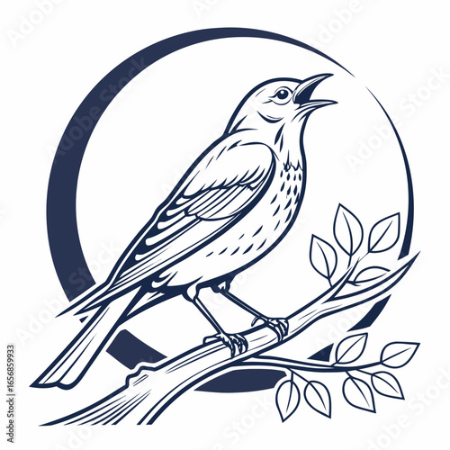 Stylized Songbird Perched on a Branch in a Circle tree