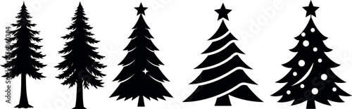 Forest of Christmas fir trees silhouette. Coniferous spruce panorama. Park of evergreen wood. Vector on white background