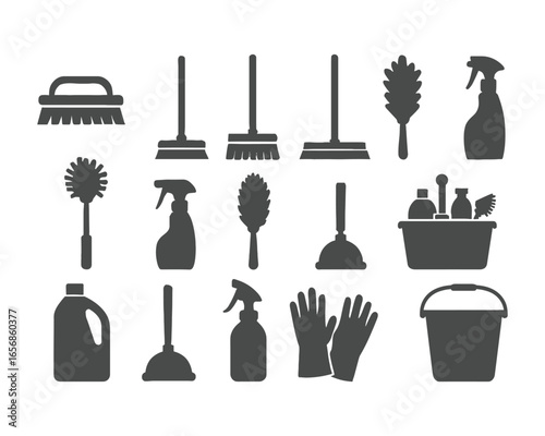 Cleaning Supplies Icons Set Vector Illustration for Website or Graphic Design Projects Ensuring a Tidy and Hygienic Environment