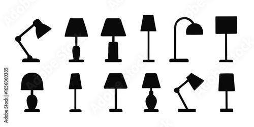 Collection of lamp silhouettes diverse designs and styles for interior lighting fixtures in vector format home decor and office illumination