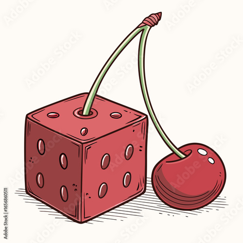 Red Dice with Cherries Illustration casino gambling