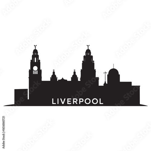 Liverpool skyline silhouette. Black Liverpool city. Vector black silhouette. with white background