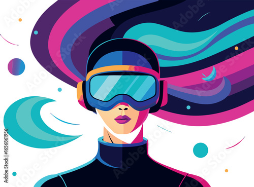 Immersive Experience Advertisement Close up Portrait of a Person Wearing a VR Headset in a Futuristic Banner Design