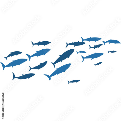 School of Blue Fish Swimming Together A Simple Illustration of Marine Life and Ocean Animals
