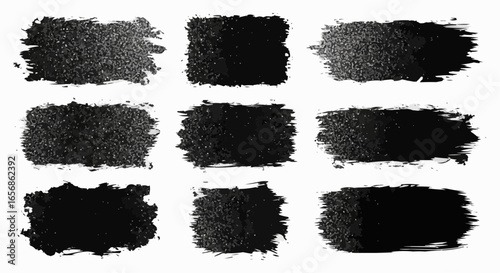 Set of black grunge backgrounds with paint roller strokes isolated on white
