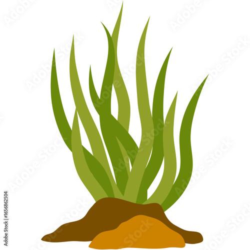 Stylized Illustration of Green Grass Growing from Earth, a Lush and Fresh Botanical Element for Natural Designs