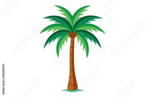 Vibrant stylized palm tree with lush green fronds and brown trunk, perfect for tropical themes and summer vibes, evoking relaxation and vacation.
