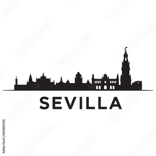 Sevilla skyline silhouette. Black Sevilla city. Vector black silhouette. with white background