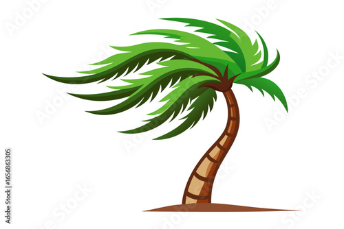 Vibrant palm tree swaying gracefully in a gentle breeze, perfect for tropical themes, vacation vibes, and serene beach designs.