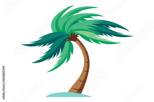 Vibrant tropical palm tree sways gracefully against a clean canvas, evoking sunny beach holidays and exotic getaways, perfect for travel promotions and summer themes.
