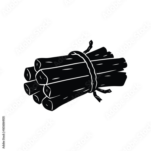 Bundle of firewood tied with rope rustic silhouette illustration for camping, winter, and outdoors design projects Vector illustration on white background.