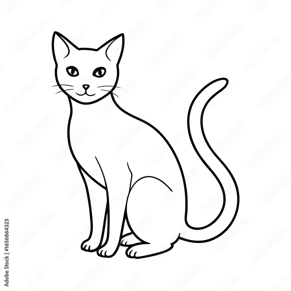 Obraz premium Cat with arched back and sharp eyes spooky halloween animal outline artwork Line Art Vector illustration