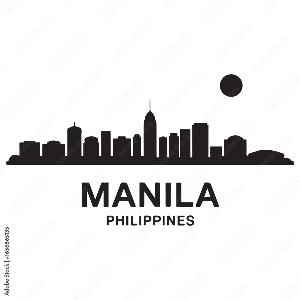 Fototapeta premium Manila skyline horizontal banner. Manila, Philippines. Vector template for your design. Vector black silhouette. with white background