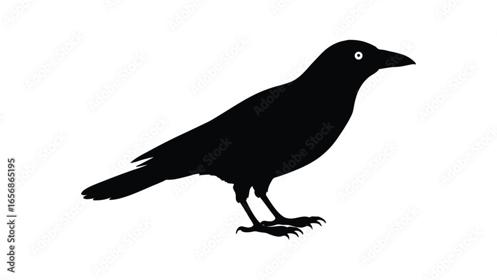 Fototapeta premium Crow bird perched in silhouette illustration ideal for gothic, nature, and wildlife themed graphics Vector illustration on white background.